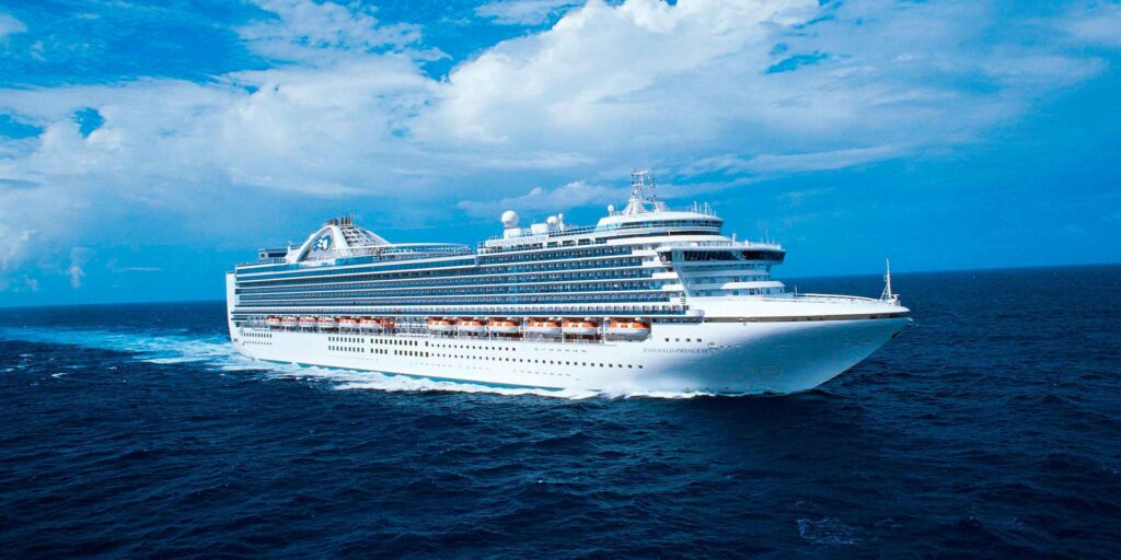 Princess Cruise Lines' Emerald Princess on the open ocean.